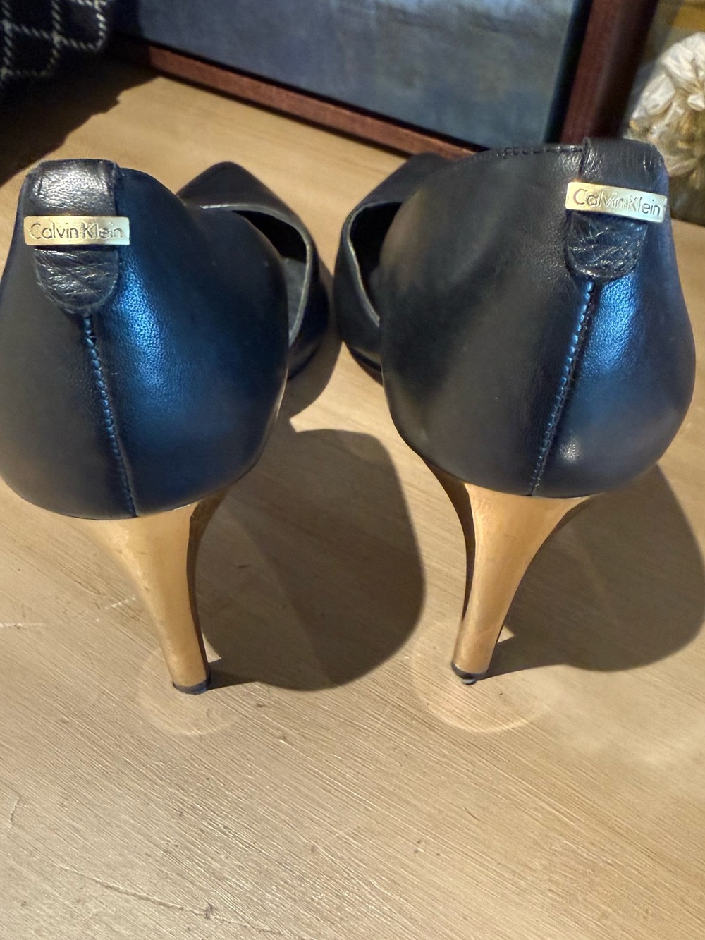 Calvin Klein Black and Gold D'Orsay Pointed-Toe Pumps - Picture 3 of 7
